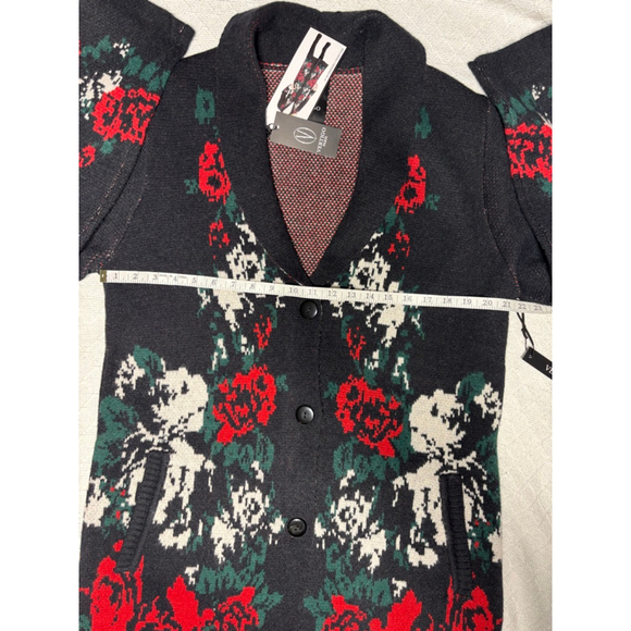 NWT Vertigo Paris Black, Red & White Rosette Knit Cardigan Sz Large - Picture 8 of 11